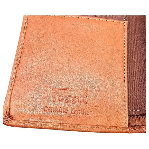 Fossil Flap Front Checkbook Wallet Tan Brown Leather 7 x 4 Back Zip Pocket - Picture 7 of 14